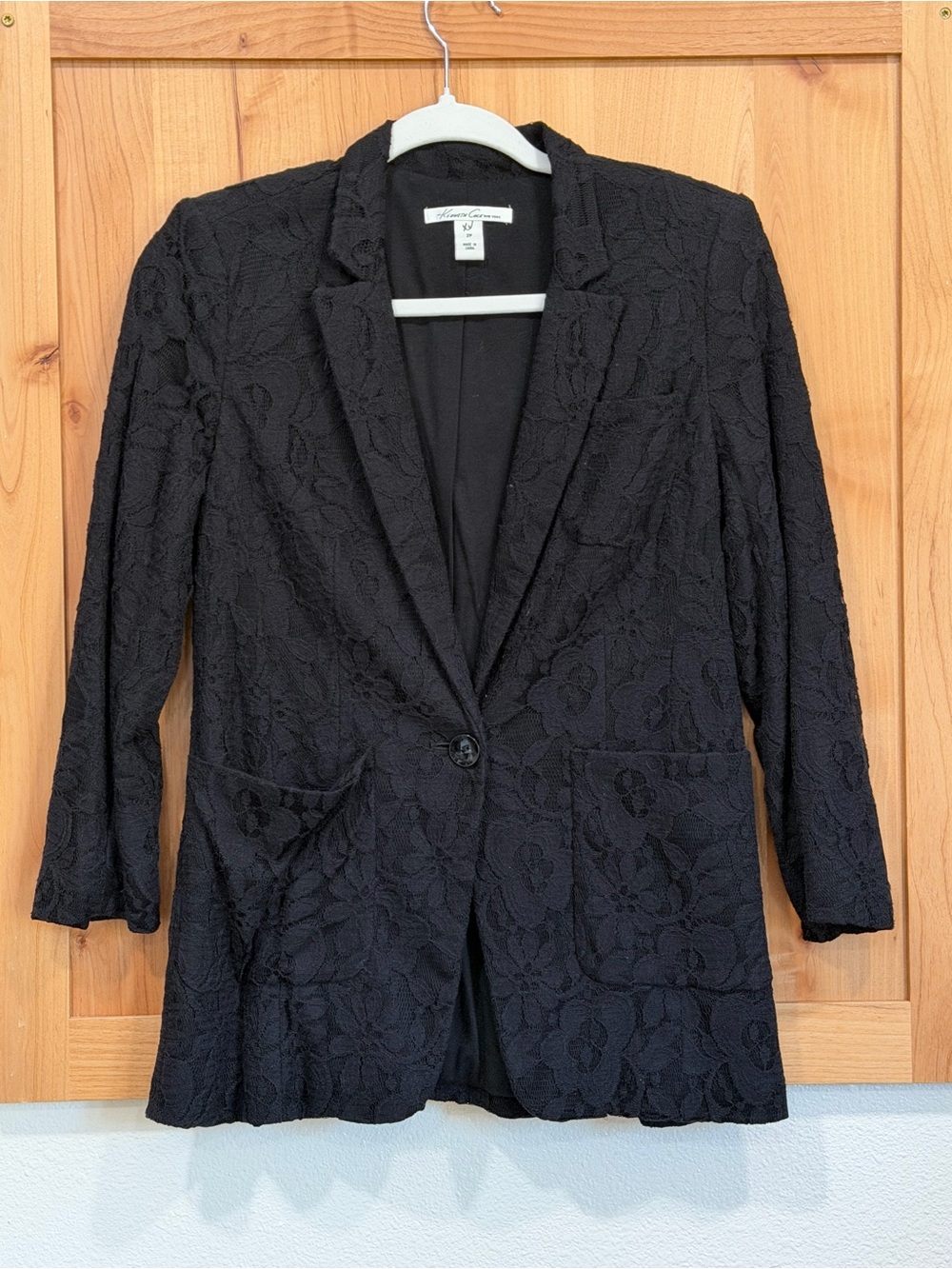 Kenneth Cole New York Black Lace Single-Button Blazer